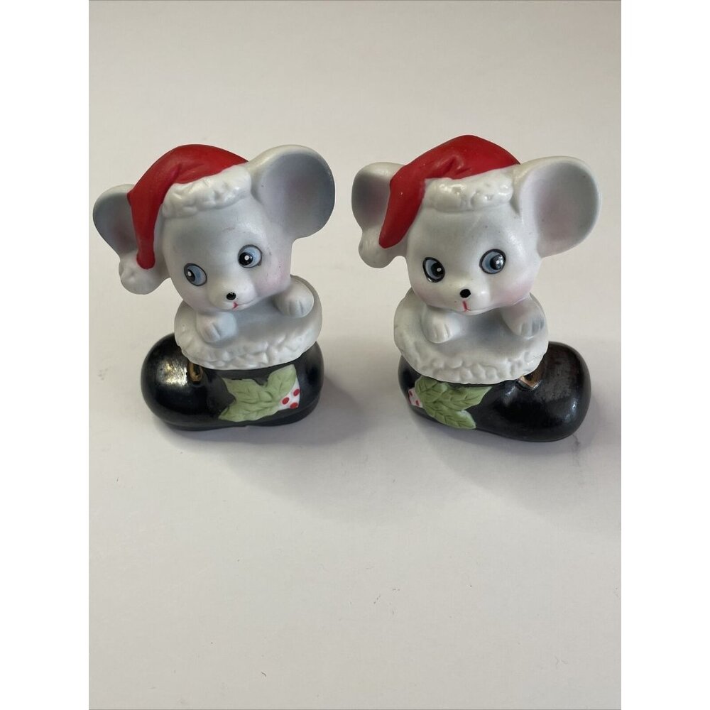 2 Vintage Homco -Mouse In Santa's Boot # 8903 Retired Christmas Stocking Mice